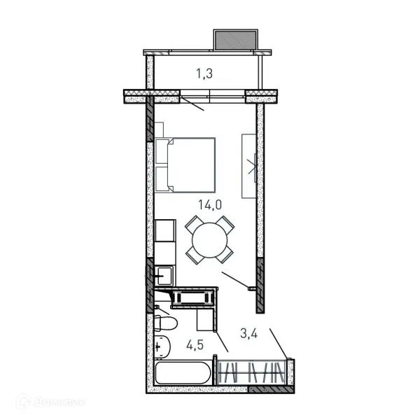 Планировка Студия в ЖК Квартал Светлый