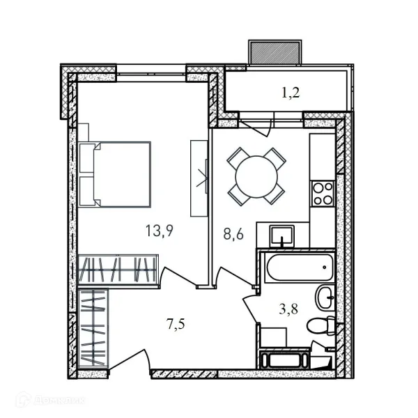 Планировка 1 комн. в ЖК Квартал Светлый