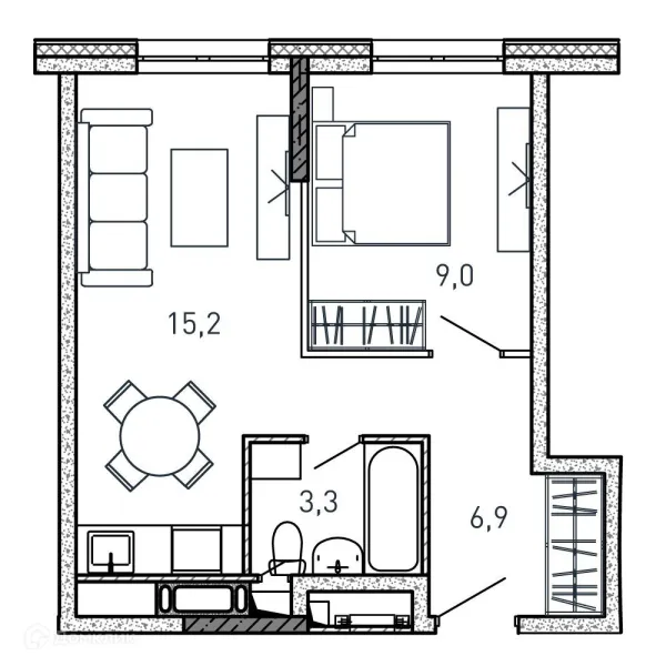 Планировка 1 комн. в ЖК Квартал Светлый
