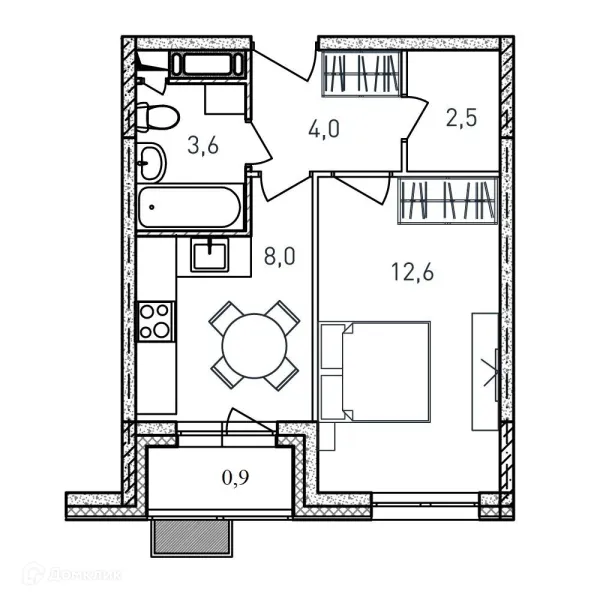 Планировка 1 комн. в ЖК Квартал Светлый