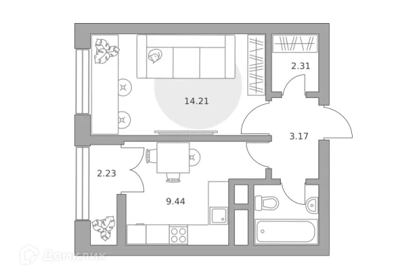 Планировка 1 комн. в ЖК Пехра