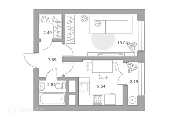 Планировка 1 комн. в ЖК Пехра
