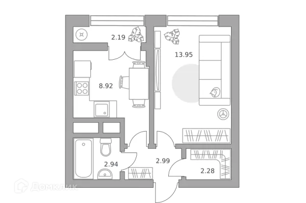 Планировка 1 комн. в ЖК Пехра