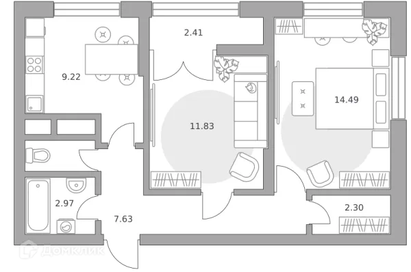 Планировка 2 комн. в ЖК Пехра