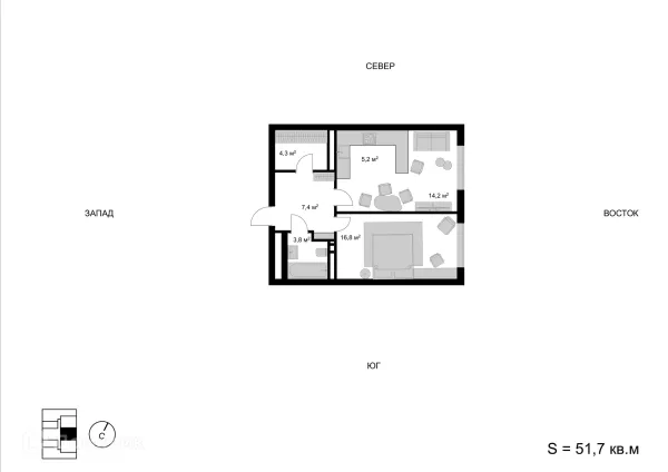 Планировка 2 комн. в ЖК Мытищи-Сити