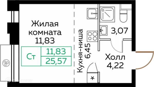 Планировка Студия в ЖК КИТ