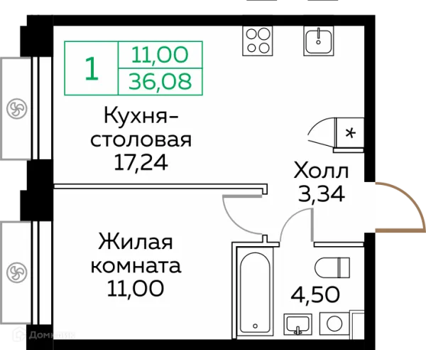 Планировка 1 комн. в ЖК КИТ
