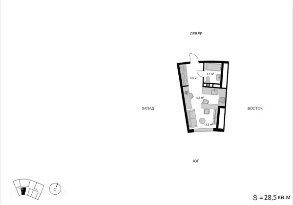 Планировка Студия в ЖК Мытищи-Сити