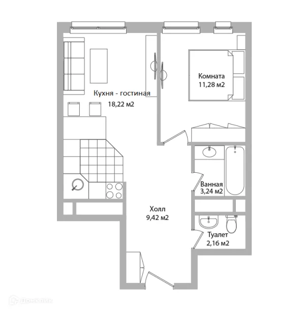 Планировка 2 комн. в ЖК ADRES (АДРЕС)