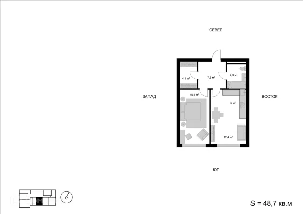 Планировка 2 комн. в ЖК Мытищи-Сити