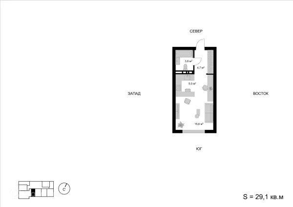 Планировка Студия в ЖК Мытищи-Сити