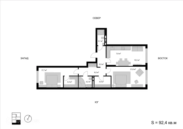 Планировка 3 комн. в ЖК Мытищи-Сити