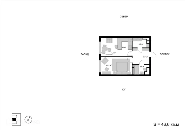 Планировка 2 комн. в ЖК Мытищи-Сити