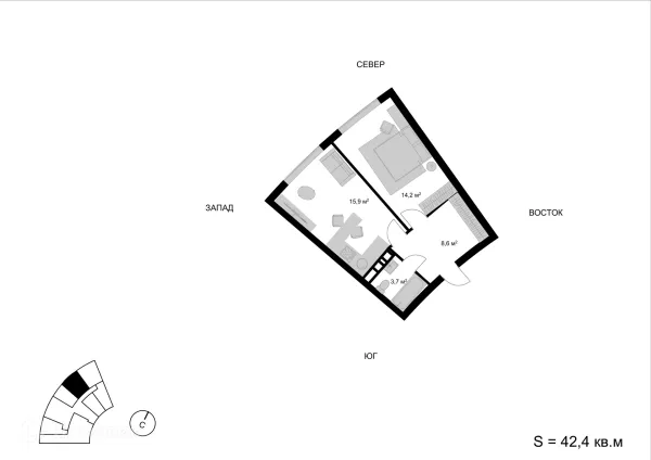 Планировка 1 комн. в ЖК Мытищи-Сити