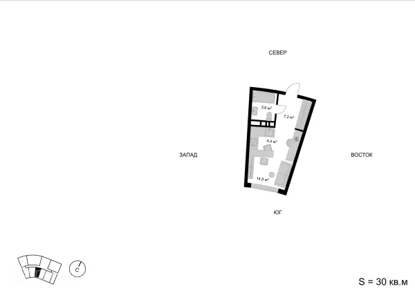 Планировка Студия в ЖК Мытищи-Сити