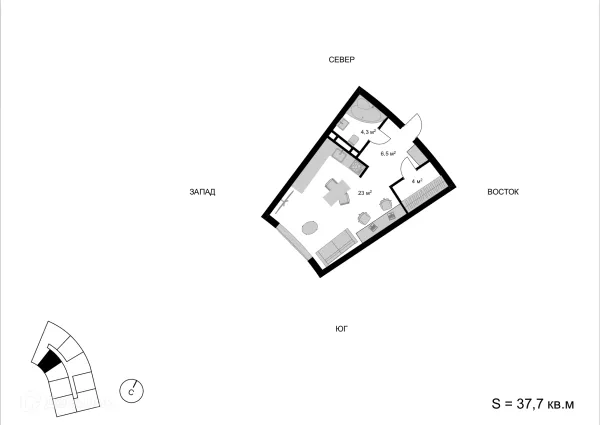 Планировка Студия в ЖК Мытищи-Сити