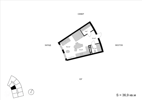 Планировка Студия в ЖК Мытищи-Сити