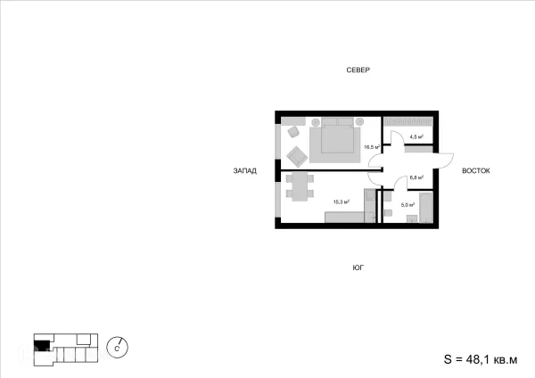 Планировка 1 комн. в ЖК Мытищи-Сити