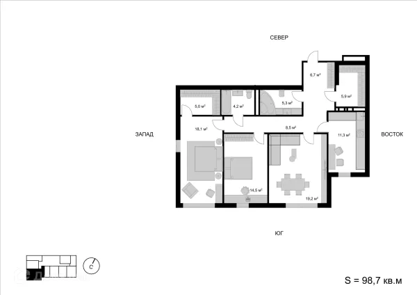 Планировка 3 комн. в ЖК Мытищи-Сити