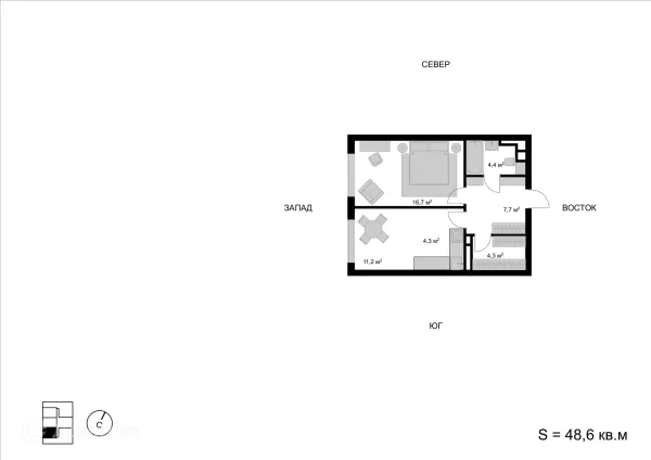 Планировка 2 комн. в ЖК Мытищи-Сити