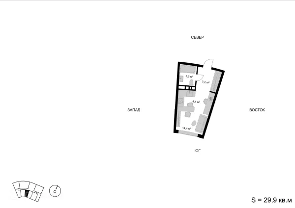 Планировка Студия в ЖК Мытищи-Сити