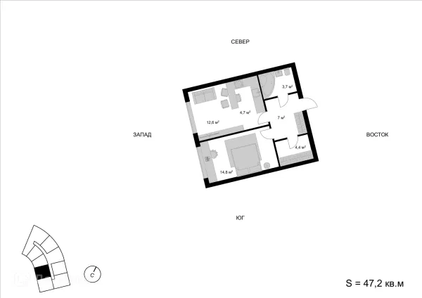 Планировка 2 комн. в ЖК Мытищи-Сити