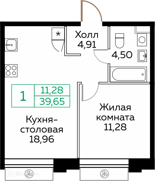 Планировка 1 комн. в ЖК КИТ