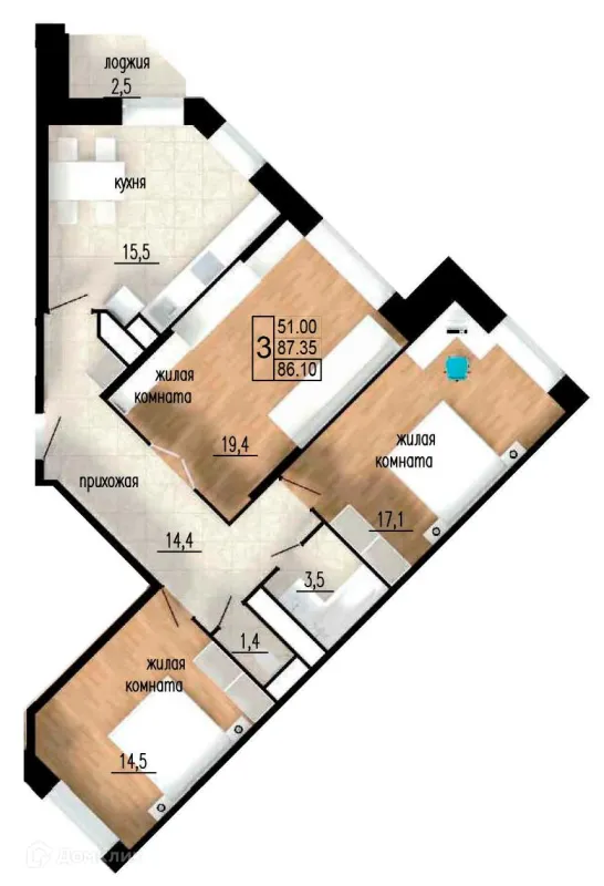 Планировка 3 комн. в ЖК ЛИТЕЙНЫЙ