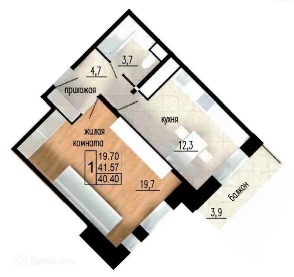 Планировка 1 комн. в ЖК ЛИТЕЙНЫЙ