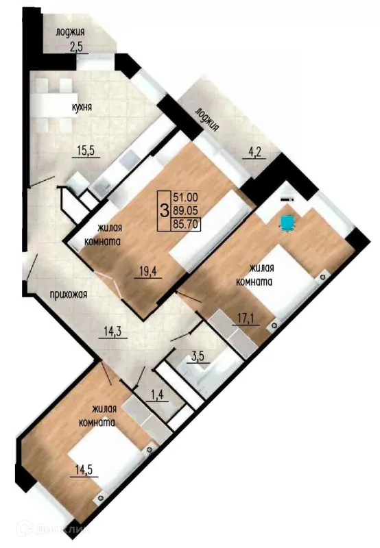 Планировка 3 комн. в ЖК ЛИТЕЙНЫЙ