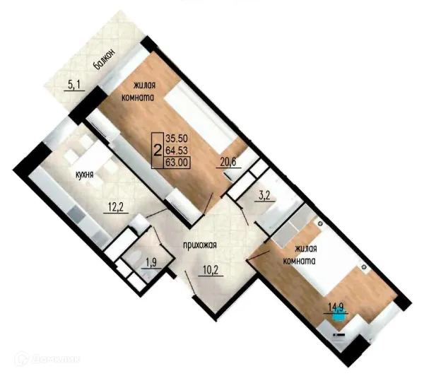 Планировка 2 комн. в ЖК ЛИТЕЙНЫЙ