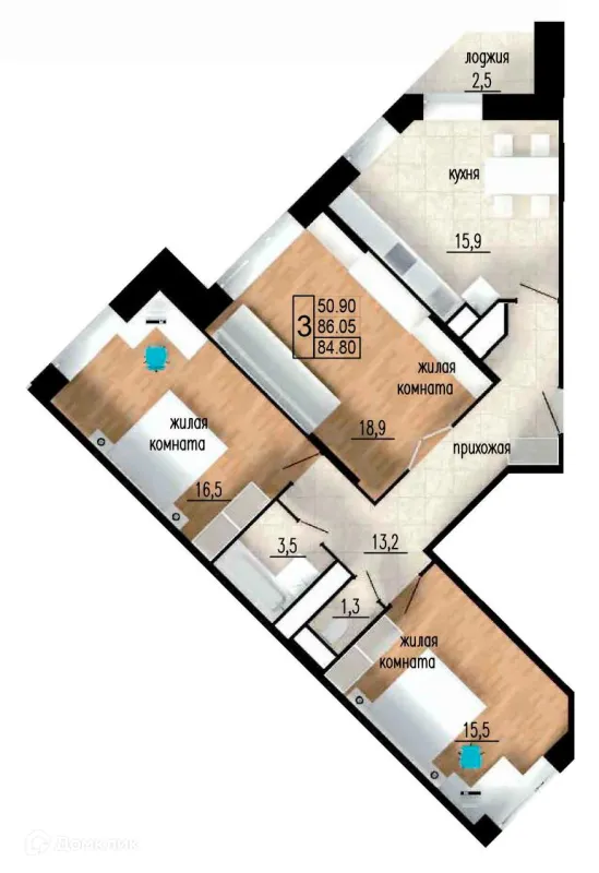 Планировка 3 комн. в ЖК ЛИТЕЙНЫЙ