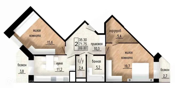 Планировка 2 комн. в ЖК ЛИТЕЙНЫЙ