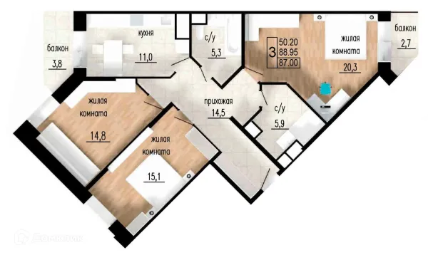 Планировка 3 комн. в ЖК ЛИТЕЙНЫЙ