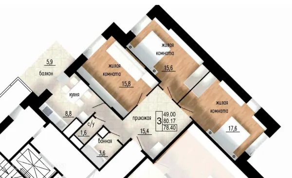 Планировка 3 комн. в ЖК ЛИТЕЙНЫЙ