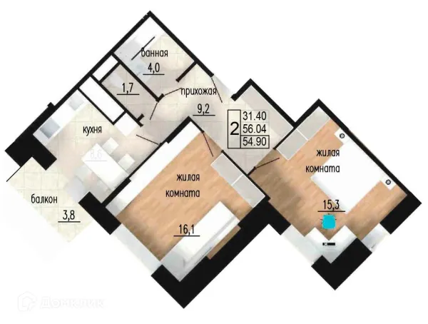 Планировка 2 комн. в ЖК ЛИТЕЙНЫЙ