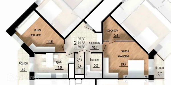 Планировка 2 комн. в ЖК ЛИТЕЙНЫЙ