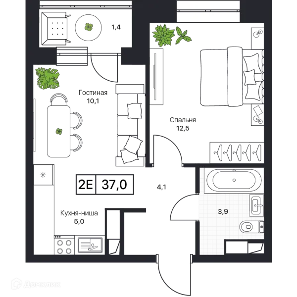 Планировка 2 комн. в ЖК Пушкино Град