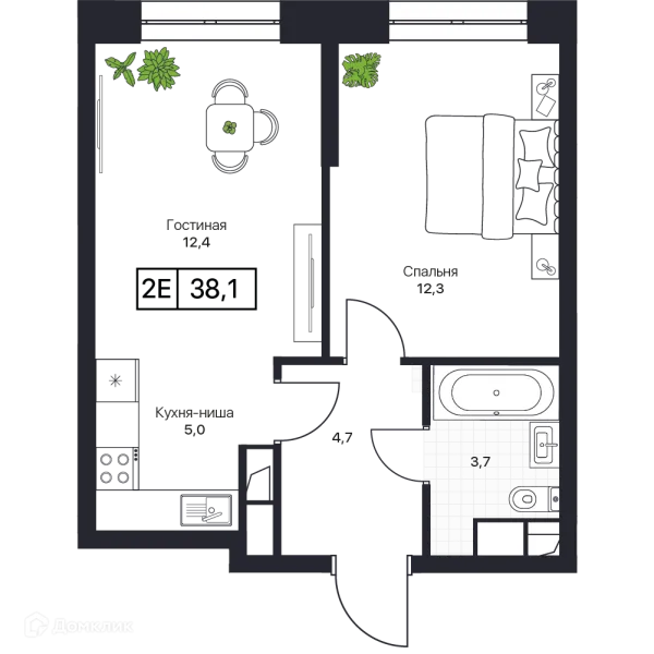 Планировка 1 комн. в ЖК Пушкино Град