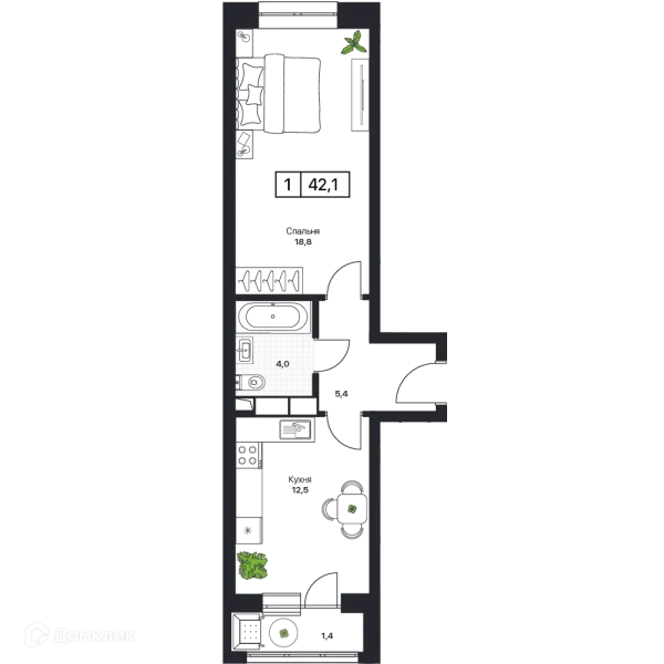 Планировка 1 комн. в ЖК Пушкино Град