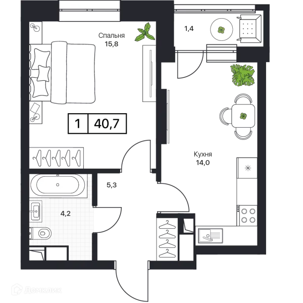 Планировка 1 комн. в ЖК Пушкино Град