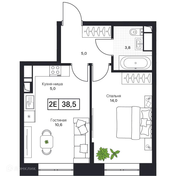 Планировка 1 комн. в ЖК Пушкино Град