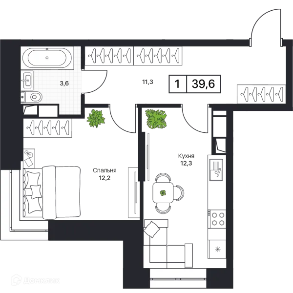 Планировка 1 комн. в ЖК Пушкино Град
