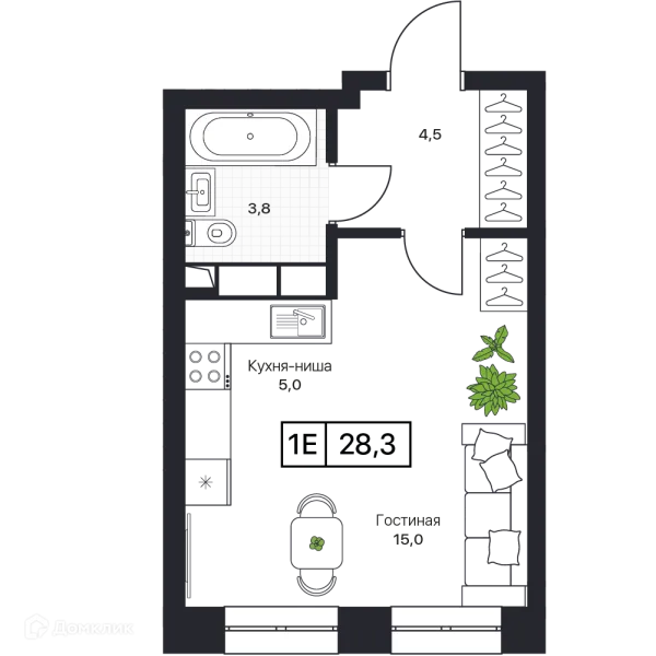 Планировка 1 комн. в ЖК Пушкино Град
