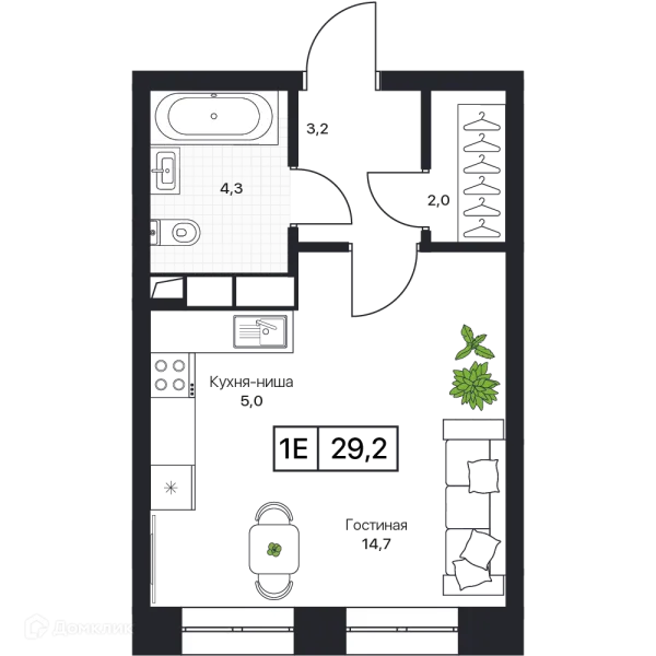 Планировка 1 комн. в ЖК Пушкино Град