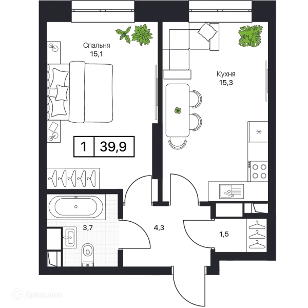Планировка 1 комн. в ЖК Пушкино Град