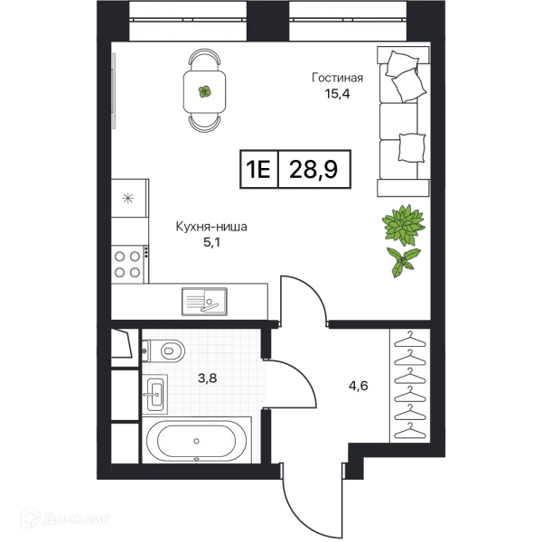 Планировка 1 комн. в ЖК Пушкино Град