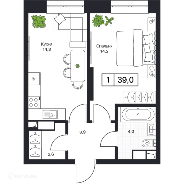 Планировка 1 комн. в ЖК Пушкино Град