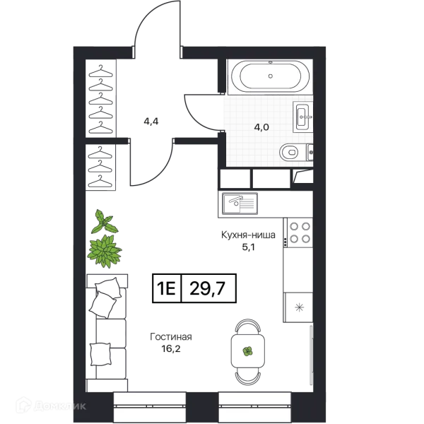 Планировка 1 комн. в ЖК Пушкино Град