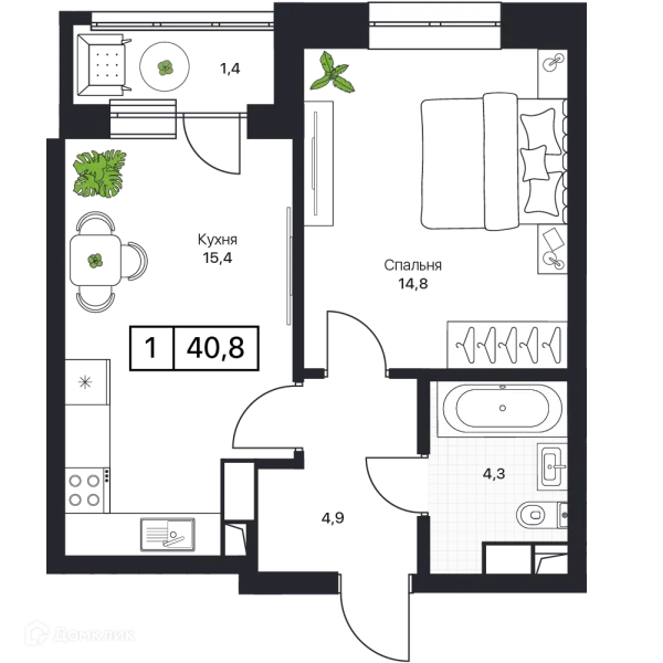 Планировка 1 комн. в ЖК Пушкино Град